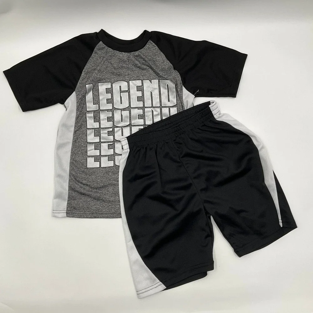 Boys 2 Pc Set Activewear Shirt Shorts M 8/10 Sporty Active Play Skater Athletic